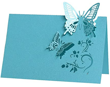 Slakerbe Tarjetas de Lugar 50 PCS Tarjetas Mesa de Mariposa Hueca Tarjeta de Nombre Tarjeta de Asiento en Blanco Decoración de Mesa para Bodas Banquetes Cenas Fiestas y Festivales Azul