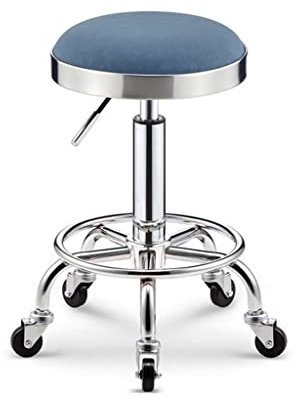 WAEYZ Runder Rollhocker mit Fußstütze, Werkstatt-Rollsitz, PU-Leder Höhenverstellung Moderner Pneumatischer Mechanikerhocker, für Haus Oder Werkstatt (Color : Blue, Size : 32 * 58cm)