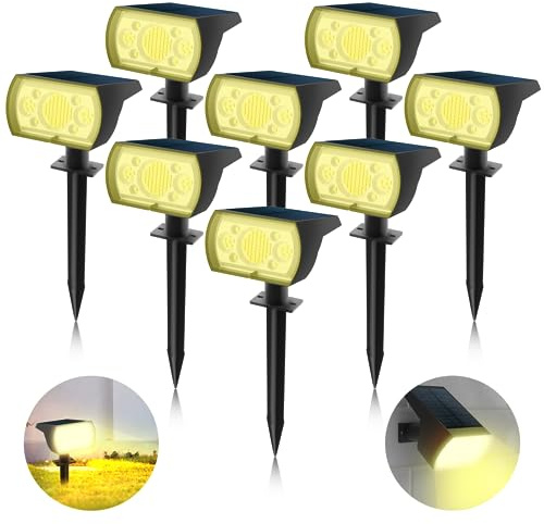 SJUEDENG 8 Pack Solar Lights Outdoor Waterproof, 64 LEDs Spotlights with 3 Lighting Modes,Solar Landscape Lights Wall Lights for Garden Pool Courtyard Driveway (Warm White)