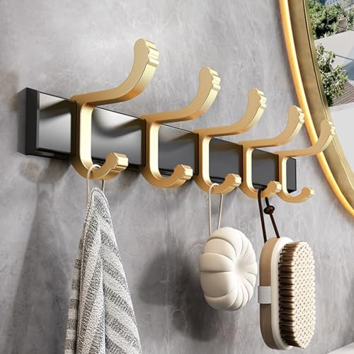 Kleiderhaken, Hängegarderobe Für Den Eingangsbereich, Mit 5 Haken Für Den Eingangsbereich, Platz Für Handtuchhaken Aus Aluminium, Für Badezimmer, Wohnzimmer, Mantel, Hüte, Kleidung ( Color : Gold )