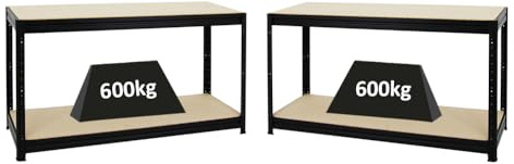 PROREGAL Mega Deal 2X Etabli Dino réglable en Hauteur | HxLxP 90x160x60cm | Capacité de Charge 600kg | Noir | Etabli d’Atelier, Table de Travail & Bricolage