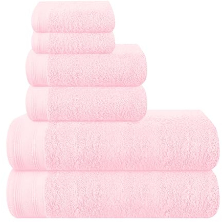 MALLONI Home Ultra-weiches 6er-Pack Baumwoll-Handtuch-Set, enthält 2 übergroße Badetücher 70 x 140 cm, 2 Handtücher 40 x 60 cm und 2 Waschbetten 30 x 30 cm, Rosa