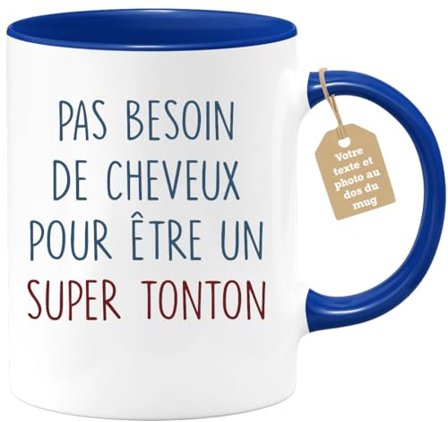Café-Croissant - Mug Personnalisable Texte Photo Tasse Humour Annonce Pas Besoin De Cheveux Pour Être Un Super Tonton - Cadeau Noël Original Drôle Futur Tonton Anniversaire - Bleu/Céramique
