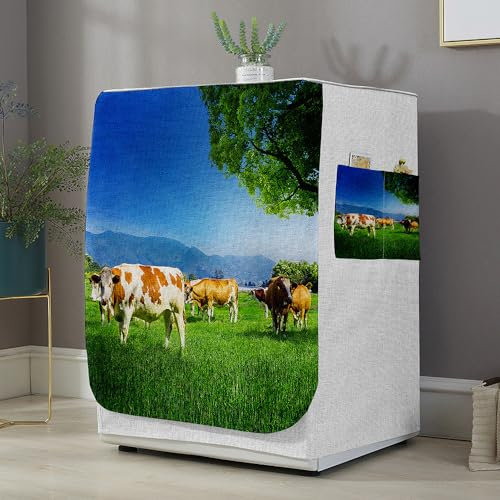 Highdi Housse de Protection pour Machine à Laver, Chargement Frontal Housse La Poussière avec Ouverture Frontale pour Linge Domestique (Vache,Capacité S 6~7.5KG)