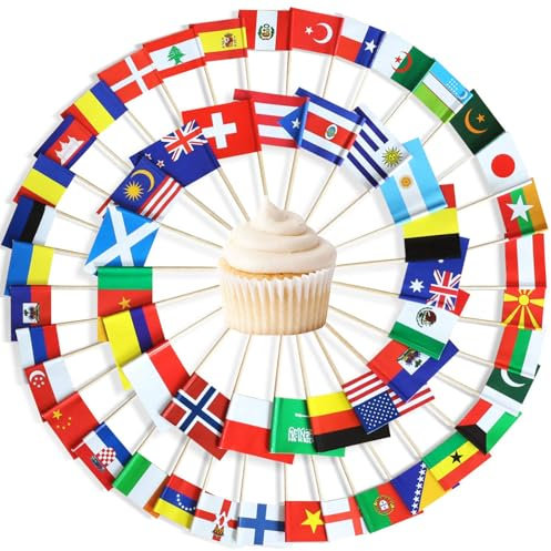 100 Stücke Internationale Zahnstocher Cocktail Flaggen,Verschieden Länder Flagge Cupcake Topper,Klein Zahnstocher Picker für Snacks Fingerfood,Zahnstocher Flaggen für olympia,Europäische Meisterschaft