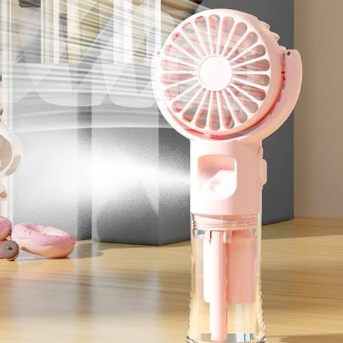 CARMOTTER Tragbare wiederaufladbare Mini-Handventilator mit Wassernebel-Spray, 4 Geschwindigkeiten, USB- und batteriebetriebener Kühlnebel (Rosa)