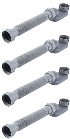Citywalk Lot de 4 siphons à profil bas 1 1/2 P - Tuyau d'évacuation flexible pour baignoire et douche - Siphon P plat sur pied pour baignoire