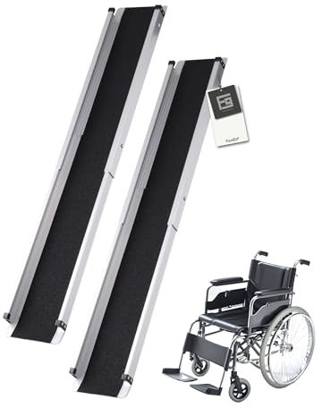 FoundGo 2 STK. Teleskop Rollstuhlrampe [Max. 300kg 74.5/121cm] Aluminium Rampe rutschfeste Teleskoprampe inkl. Tragetasche Auffahrrampe für Manueller Rollstuhl Treppen Fahrrad