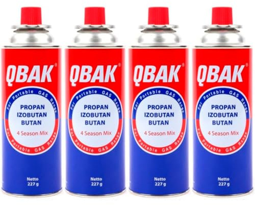 RevolutionLine - Pack de 4 Cartuchos de Gas Butano Modelo B-250 QBAK | Recambio Gas Propano para Cocina Portátil, Hornillo, Soplete, Soldador, Camping | Cartucho desechable con válvula de Seguridad