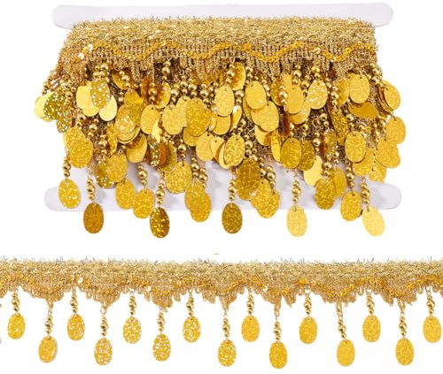PH PandaHall Fransenbesatz Goldfarben 5m 8.5cm Filigranes Spitzenband Mit Ovaler Perlenquaste Nähkantenbesatz Stoffbesatz Dekorative Borte Für Vorhänge Lampenschirme Kostüme Basteln Heimdekoration