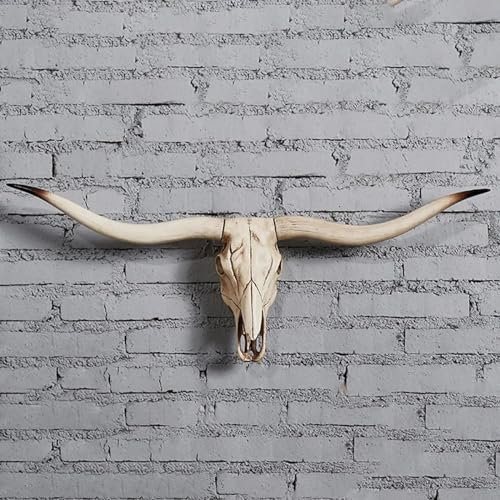 IONAZQTWW Long Horn Cow Skull - Goat Long Horn Wall Decor Ram Bison Bull Skull Faux Taxidermy Animal Head Wall Decor Handmade Longhorn Sculptures Wall Plaque Art Crafts (Color : A)