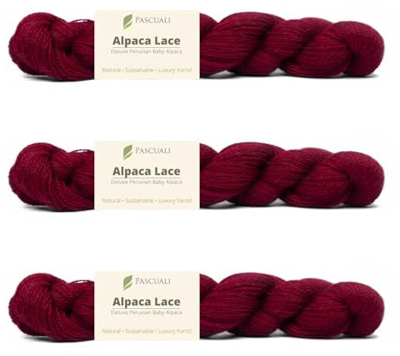 PASCUALI Alpaca Lace |Strickwolle aus 100% Alpakawolle, Alpaka Wolle zum Stricken und Häkeln, SET: 3 Stränge - 150g, Farbe:Bordeaux 21