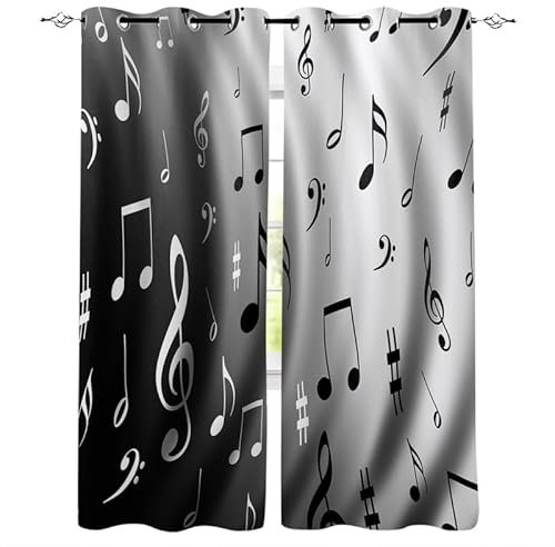 Rptidmv Vorhänge mit Ösen 2er Set graue Noten Modern Blickdichte Vorhang Thermovorhang Kälteschutz Verdunklungsvorhänge für Wohnzimmer Schlafzimmer Kinderzimmer 140 x 175 cm (BxH)