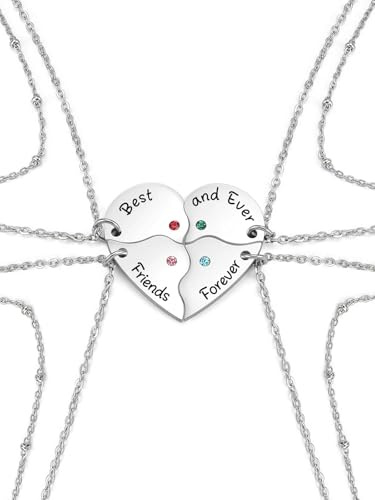 Jovivi Edelstahl Freundschaftsketten 3/4 Herz Puzzle-Anhänger mit Gravur Best Friends Halskette Freunde Ketten für Schwestern Partner Freunde (Ketten für 4)