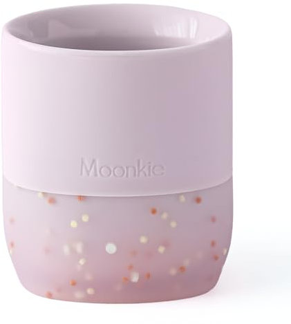 Moonkie Bicchiere Bambini, Bicchiere Neonato Silicone, Tazza Bambino 4 Mesi+, Svezzamento Neonati, Base Ponderata, senza BPA, con Indicazioni di Capacità, per Lavastoviglie, 2oz(Lilla morbido)