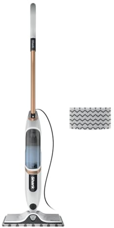 Shark SteamSpot with Steam Blaster Technology for Hard Floors, Lightweight steam mop Chemical-Free Cleaning, Removable water tank, Inc. 2x machine-washable Dirt Grip pads, White & Poly Copper S2001UK