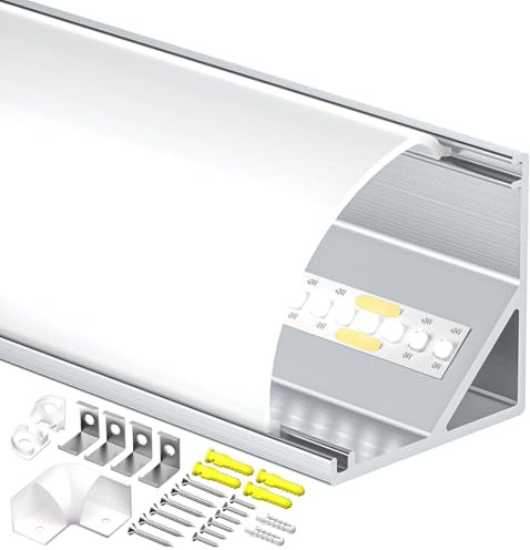 Shine Plus LED Eckprofil 2m, Profil 45 Grad V Form eckleiste, Schiene aus eloxiertem Aluminium, Kanal und Diffusor, Passend für LED Streifen bis 10mm, Für Eckbeleuchtung (10 x 2 Meter)