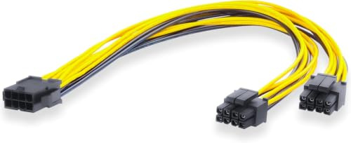 ELFJMZP 8 Pin ATX PSU to Dual 4+4 Pin EPS CPU Power Splitter Cable, 29cm 18AWG Tinned Copper Black Yellow 12V, For Overclock Gaming Motherboards, Dual CPU Servers & Render Workstations