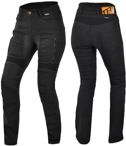 Trilobite Parado Doublelayer Slim Damen Motorrad Jeans, schwarz, 30/32 | Stretch-Einsätze
