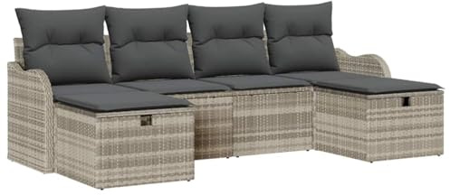 vidaXL Soffset med kudde med lagring 6 pcs Ljusgrå konstrotting, Modulär ute-soffgrupp, lätt, hållbar, vädertålig, UV-skyddade, med förvaringsutrymmen, trädgårdsoffor
