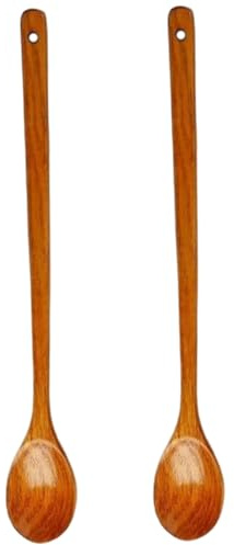 Hintyne Lot De 2 Longues Cuillères en Bois 50 Cm Résistantes à La Chaleur avec Manche Lisse Anti-Brûlure Ustensiles De Cuisine avec Trou Suspension pour Remuer