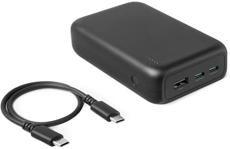 Amazon Basics High-Capacity Portable Charger Power Bank with 3-Port Output, 20,000 mAh, Black