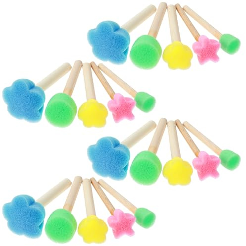 Nogeqi 20 Stück Schwammpinsel Malerei Kinder Schwammstupf Pinsel Pinselset Schaumstoff Schwämme Tupfpinsel Schaumstoffpinsel Stupfpinsel zum Malen für DIY Malerei Handwerk Keramik Werkzeuge