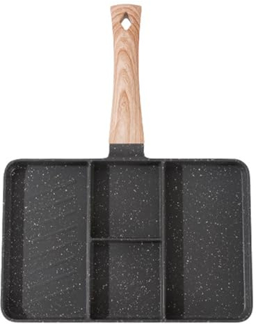 Baxnore 4 Section Divided Grill Pan, Coated Aluminum Breakfast Skillet with Nonstick, Multi Compartment Frying Pan for Eggs Steak Vegetables (White) (Black)