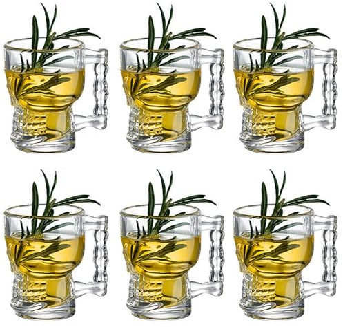 YY Lot de 170 verres à shot en verre transparent avec motif tête de mort pour bourbon, tequila et whisky – Tasses à shot gothiques avec design empilable, cadeau d'Halloween