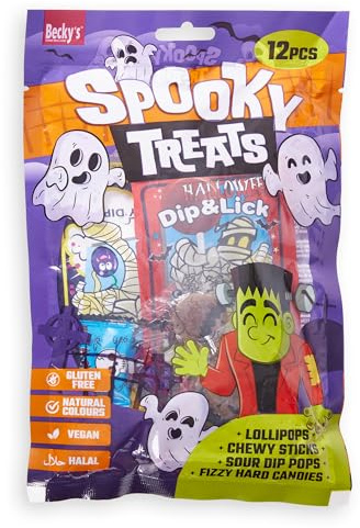 Becky’s Spooky Treats 100g – Bunter Mix aus 12 veganen, glutenfreien und halal Süßigkeiten – Ideal für Kindergeburtstage, Grusel-Partys und Horror-Fans – Leckere Nascherei für gruselige Momente