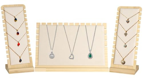 Calolin 3 PCS Jewelry Display Racks for Vendors, Wooden Necklace Display Stands, Natural Bamboo Jewelry Organizer Set for Desktop, Large and Small Necklace Display Boards, Ideal for Stores and Booths
