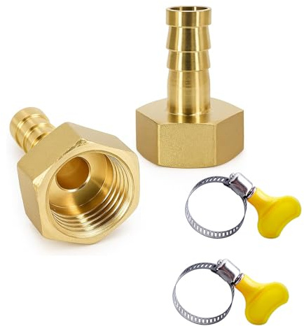 UZYXC 2 Piezas Racor de Latón G1/2 Hembra con Abrazaderas, Adaptador de Manguera 10mm para Agua, Gas, Aire y Aceite, Fácil Instalación con Perilla Giratoria