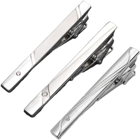 MOLIMOLI 3 pièce Pince à Cravate Set pour Hommes - élégantes épingles à Cravate en Argent Affaires, Mariage et Tous Les Jours épinglette Costume pour Hommes Cravate idéale épingles Cadeau