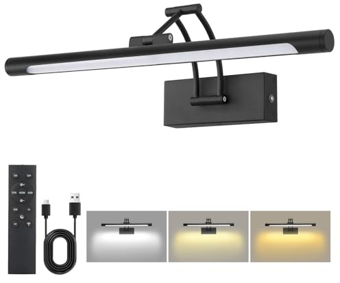 Neymlya Bildbeleuchtung Kabellos, 8000mAh Akku Bilderleuchte 40cm Schwarz | LED Wandleuchte Innen mit Fernbedienung, Dimmbar 3 Farbtemperaturen & Timer, Bilderlampe für Gemälde, Foto, Dart Beleuchtung
