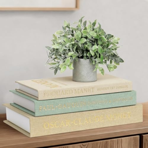 Weldomcor Decorative Books Set of 3, Stackable Fake Books Storage Box for Decoration Linen Faux Book for Home Bedside Tables Bookshelf Office Decors, Home Coffee Table Decor (Yellow, Beige, Green)