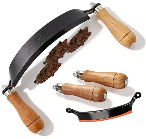 GOMETY 250 mm dragkniv för träsmidda, dragkniv, notkniv, böjd med ergonomiska trähandtag, avbarningsverktyg för träbearbetning och snideri (25 cm)