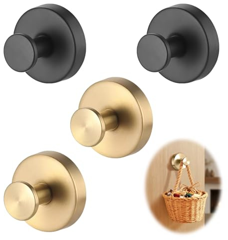 YUJINGTING Saugnapf Haken, 4 Stück Edelstahl Handtuchhalter Saugnapf Suction Cup Hooks Starker Halt, Vakuum Haken für Bad Küche Fenster Wand Glas Handtuchhaken Ohne Bohren (Schwarz, Gold)