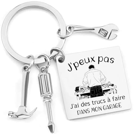 YJYJZX Idée Cadeau Pour Père Bricoleur Humour Papa Tonton Bricoleur J'peux Pas Cadeau Garage Porte-clés Homme Passionnés de bricolage et de garage
