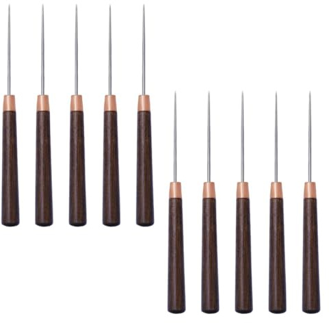 Alipis Set 10 Punteruoli Manico in Legno Fine Punteruoli da Cucito per Pelle e Riparazione Scarpe Strumenti Portatili per Punzonatura Artigianale e Lavorazione Pelle