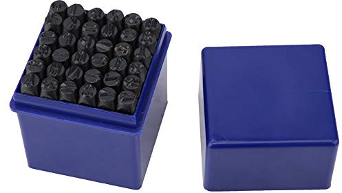 Riuulity Ensemble de Poinçons en Acier pour Lettres et Chiffres de L'alphabet, Outil de Poinçonnage en Acier Durable de 6 Mm pour le Cuir, le Bois, le Métal et le Papier, Boîte de Rangement Incluse