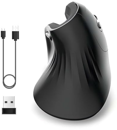 Dioche Souris Verticale Fil – Souris Optique Ergonomique Rechargeable 2,4 G – 3200 DPI Réglable, Silencieux, Compatible avec //Mac – Longue Durée de Vie de la Batterie, Parfaite pour Le Bureau