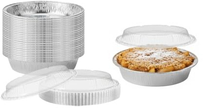 25 Pack X 7 Inch Premium Foil Pan with Dome Lids – 700ml Round Aluminium Foil Containers, Disposable Pie Tins & Flan Dishes for Baking, Roasting, Food Storage & Takeaway Tray | Oven & Freezer Safe