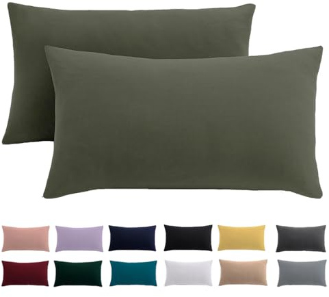 Beqnat Juego de 2 fundas de almohada de 50 x 70 cm, color verde oliva | Funda de almohada 100% microfibra, 50 x 70 cm, con cremallera, suave, no necesita planchado ni arrugas, lavable