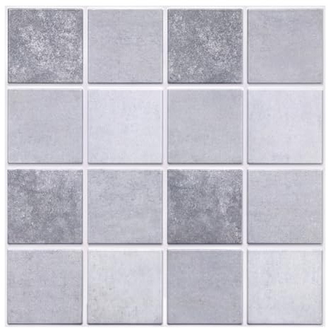 COMSTICKC Carrelage Adhesif pour Cuisine,PVC Carre Gris Clair Mat,10 Pieces,Stickers 3D,Carrelage Mural Autocollant, de Cuisine,Credence de Autocollante,Salle de Bain,30 × 30 cm