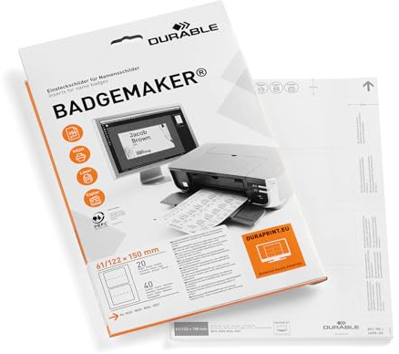 Durable 145902 etikettark Badgemaker till bordsskyltar 61/122 x 150 mm, 40 etiketter på A4-ark