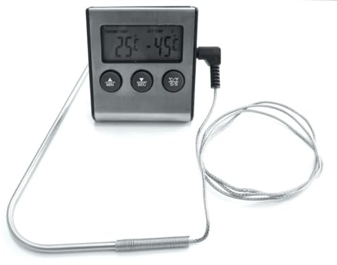 tepro Grillzubehör Digitales Grill- und Bratthermometer, Messbereich von -50 bis 300°C, Alarm- und Timerfunktion, Edelstahl, Schwarz