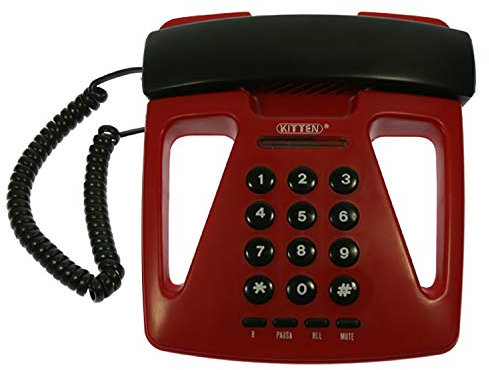 KITTEN KT-200 - Teléfono de sobremesa extraplano y sencillo - Color Rojo y Negro