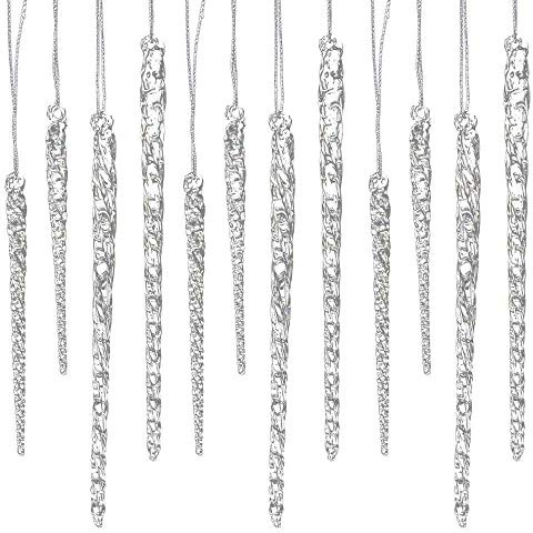 24 piece Set Kurt Adler 3.5in-5.5in Assorted Clear Glass Icicle Ornaments - Set of 2 for Christmas
