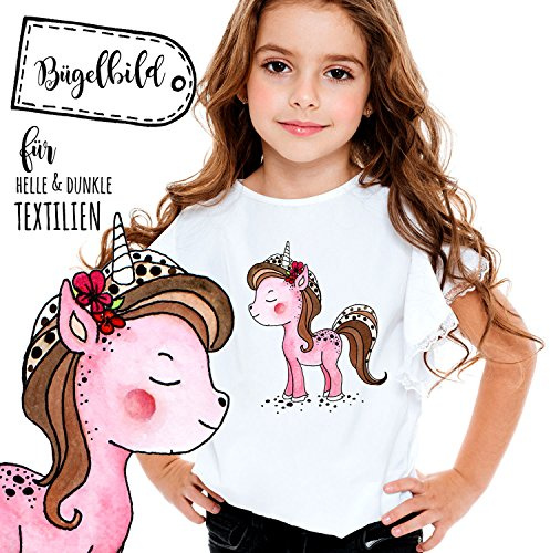 Bügelbild mit Einhorn Bügelbilder Mädchen rosa Applikation Einhornpatch bb042 ilka parey wandtattoo-welt®