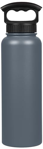 Fifty/Fifty 40oz, Sport Double Wall Vacuum Insulated Water Bottle, Stainless Steel, 3 Finger Cap w/ Wide Mouth, Slate Grey, Slate Grey, 40 oz.